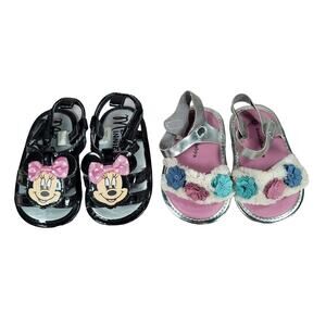 Infant Shoes Size 3 Baby Sandals 9-12 mos Black Minnie Mouse Silver Boho Flower